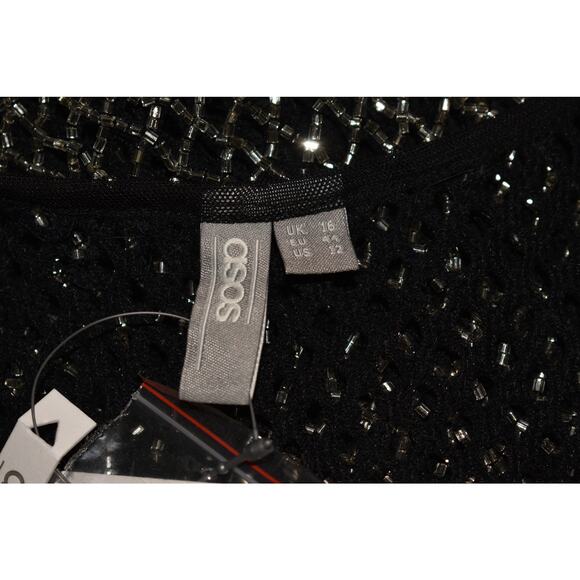 ASOS NEW $49 Black Silver Beaded Scoop Neck Tank Top Heavy US‎ Size 12 - Picture 4 of 4